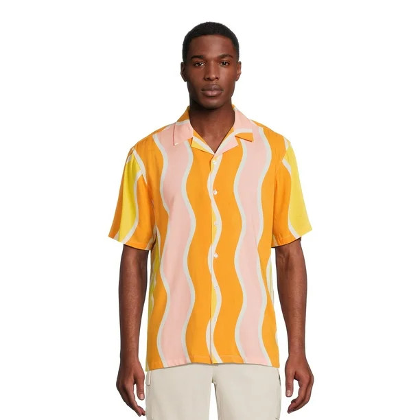 No Boundaries Men's & Big Men's Button-Down Rayon Shirt, Sizes XS-5XL | Walmart (US)