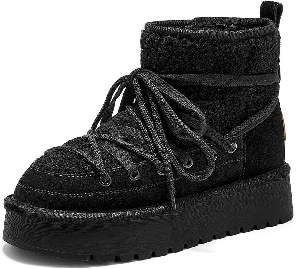 BEAU TODAY Snow Boots for Women, Platform Anti-Slip Winter Booties, Warm Fur Lace Up Round Toe An... | Amazon (US)