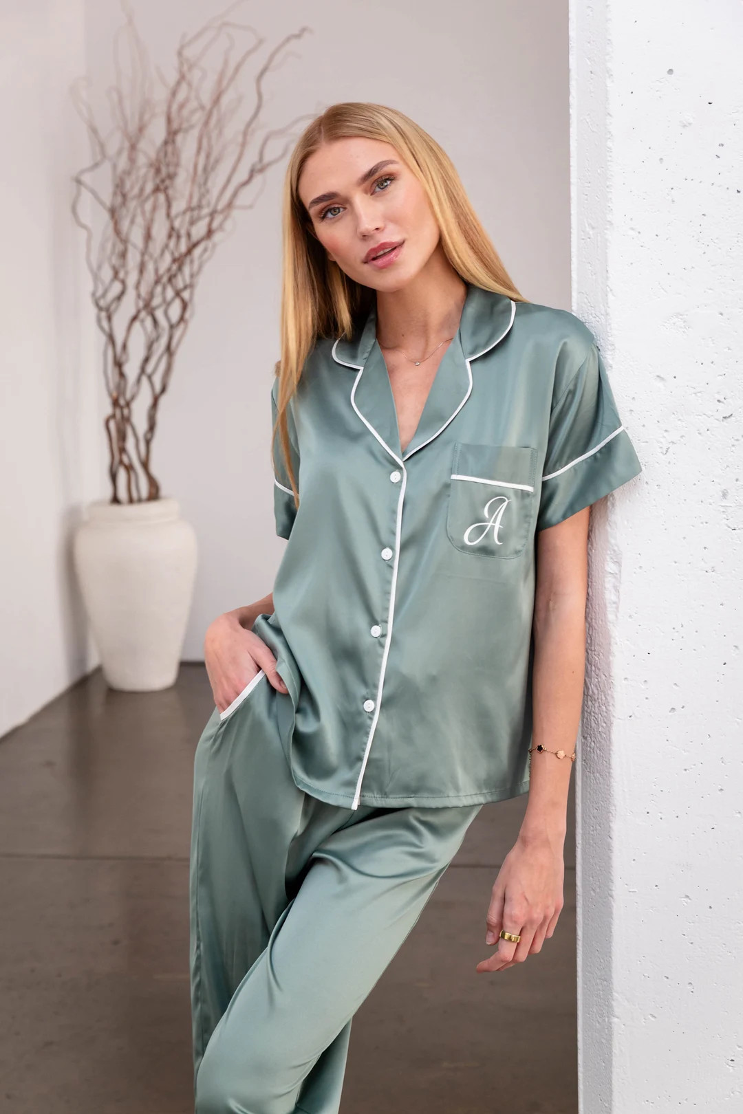 2 Piece Short Sleeve + Long Pants Bridesmaid Pajamas*bridesmaid Pjs*bridal Spa Bday Party Wedding... | Etsy (US)