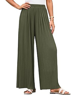 GRACE KARIN Womens Casual Wide Leg Pants Pleated High Elastic Waist Flowy Loose Beach Palazzo Pan... | Amazon (US)