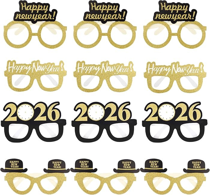 obmwang 24 Pieces Happy New Year Eyeglasses Fancy Party Glasses for 2026 New Year's Eve Party Fav... | Amazon (US)