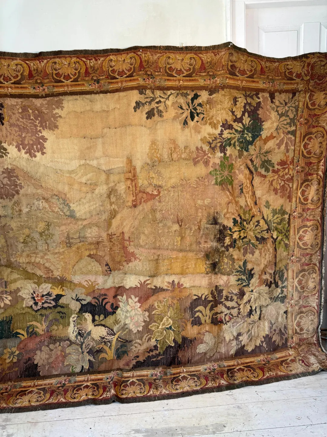 112x81 French Antique Tapestry DAMAGED Textile Aubusson Style Wool Handwoven Unique Wall Art Pill... | Etsy (US)