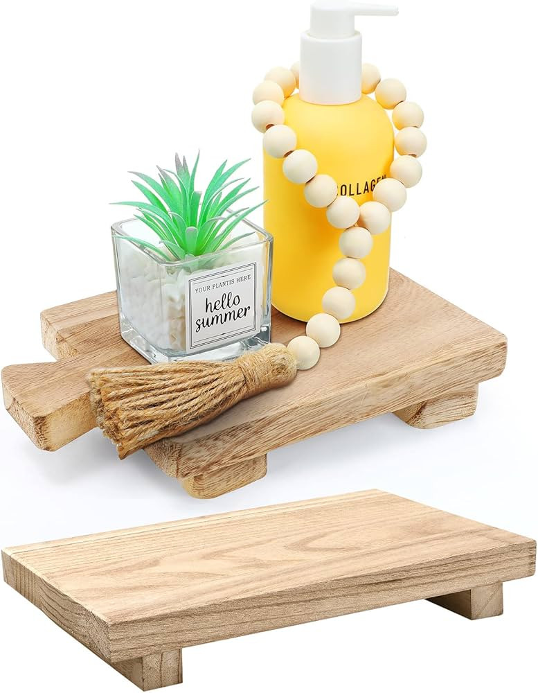 2 Pieces Wood Pedestal Stand Riser Farmhouse Soap Stand Soap Holder Kitchen Soap Tray Sink Wood R... | Amazon (US)