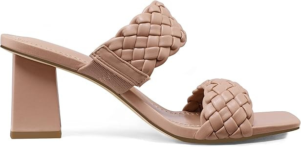 mysoft Women's Braided Heeled Sandals Strappy Square Open Toe Slip On Mules Chunky Block Heels | Amazon (US)