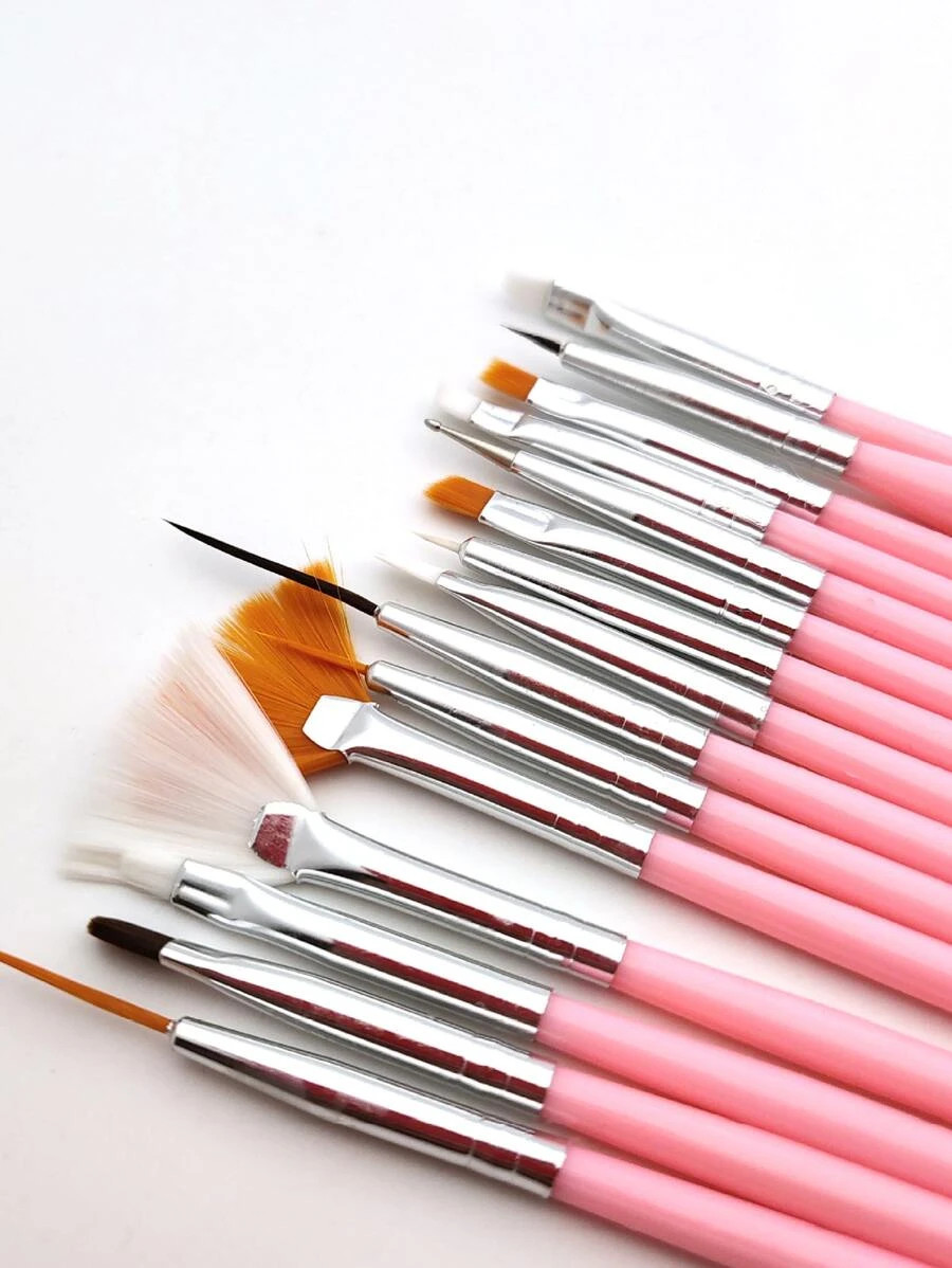 15Pcs/Set Pink Nail Art Brushes Including Manicure Dotting Pen Nail Art Dust Cleaner Brush Nail D... | SHEIN