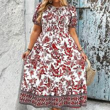 Plus Size Floral Print Puff Sleeve Dress | SHEIN
