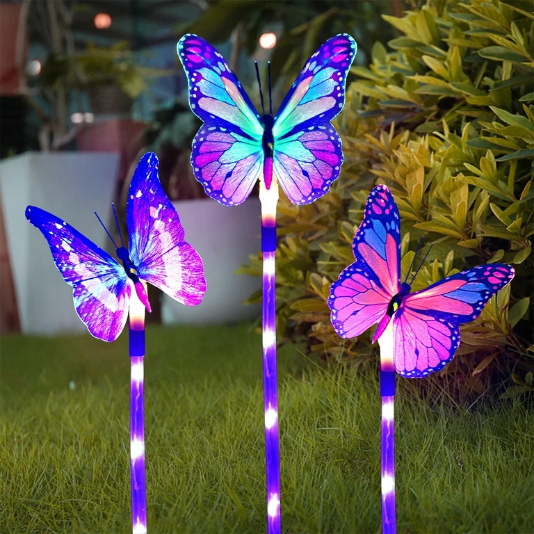 Garden Solar Lights Outdoor, 3 Pack Solar Stake Lights Multi-Color Changing LED Butterfly, Fiber ... | Walmart (US)