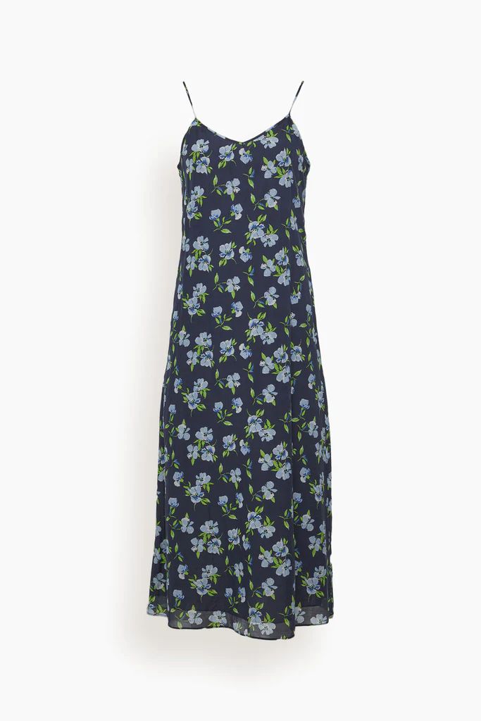 Midi Slip Dress in Blue Floral/Navy | Hampden Clothing