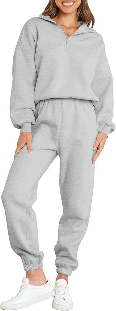ANRABESS Women 2 Piece Outfits Sweatsuit Oversized Half Zip Sweatshirt Jogger Sweatpants Tracksui... | Amazon (US)