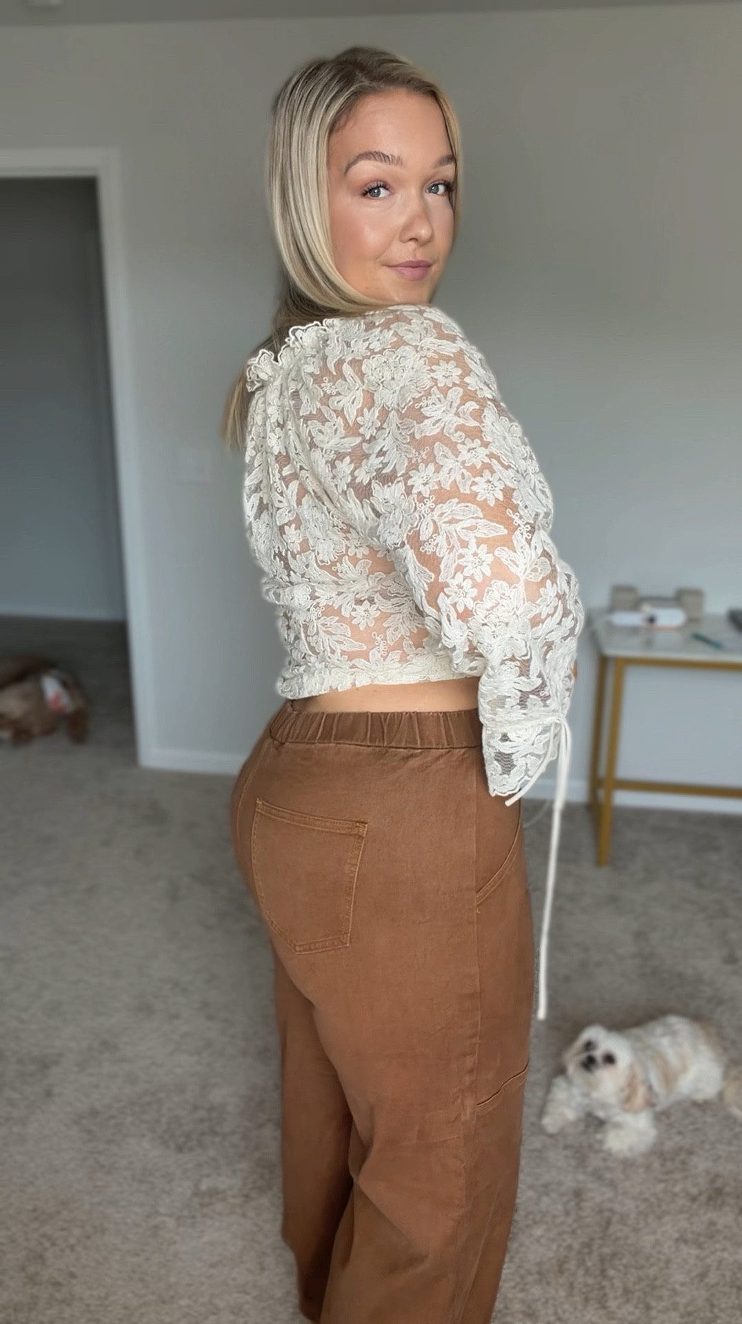Wouldn’t be a true return to fashion reels without a furry audience 🙃 and.. we’re going to embrace the unfinished room until I complete Josh’s mancave first 🔨💗

comment “pink” for the links! 
plus size fashion try on Amazon finds barrel jeans 

#LTKgrwm #LTKootd #LTKSeasonal