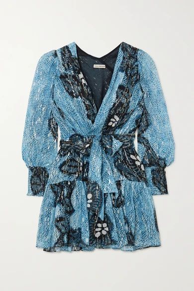 Ulla Johnson - Noemi Wrap-effect Printed Fil Coupé Silk And Lurex-blend Mini Dress - Blue | NET-A-PORTER (US)