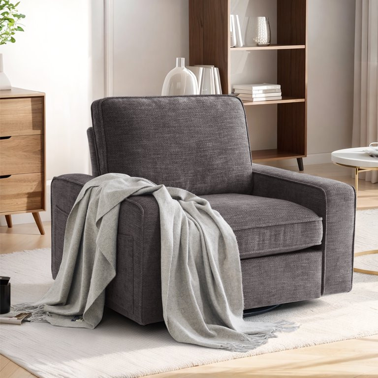 INGALIK Swivel Accent Chair, 40.2"W Oversize Chenille Accent Armchair with Storage Bag, Modern Co... | Walmart (US)