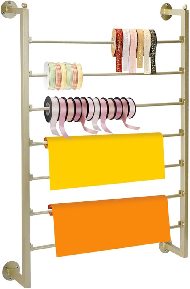 ikare Ribbon Storage Organizer,Wall Mounted Ribbon Organizer,Wrapping Paper Rack,7-Tier Metal Rib... | Amazon (US)