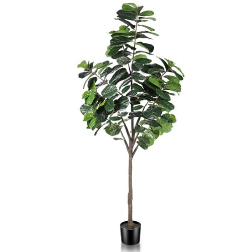 LYERSE 8ft(96in) Fiddle Leaf Fig Tree Artificial - Tall Faux Fiddle Leaf Fig Tree - Fake Fig Plant with Realistic Texture for Indoor Outdoor Modern Home House Office | Amazon (US)