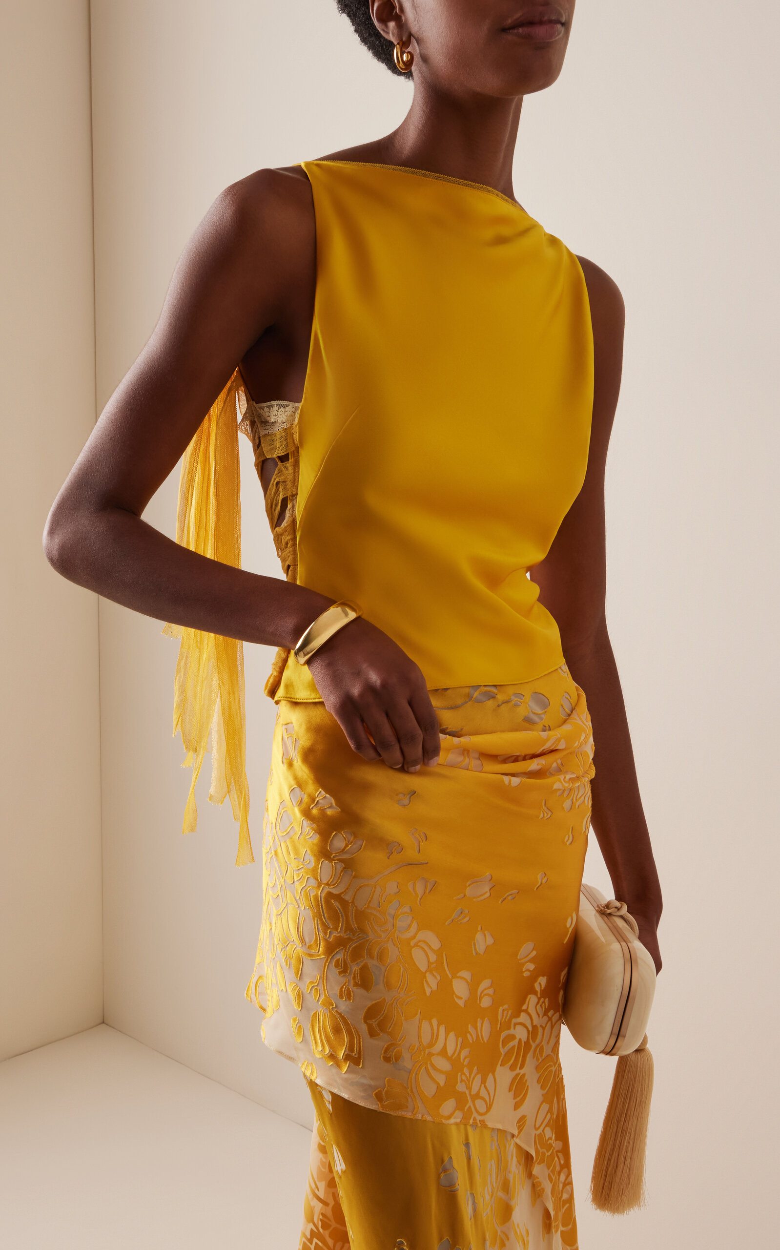 Exclusive Lattice lace-Trimmed Hammered-Silk Top | Moda Operandi (Global)