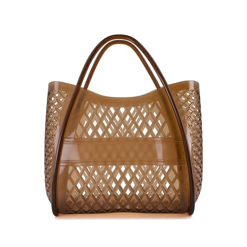 CUSHIONAIRE Kizzy Clear Jelly Tote Bags for Women, Lightweight Waterproof Beach Purse with Open Top and Lattice Cutout, Whiskey | Amazon (US)