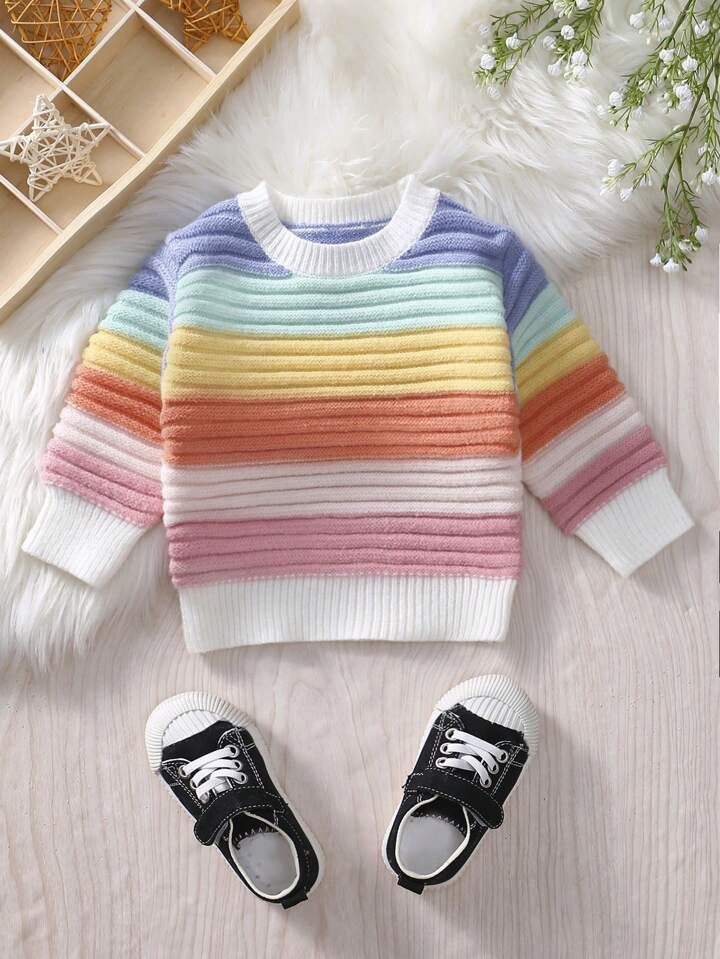 Baby Girl Color Block Striped Pattern Sweater | SHEIN