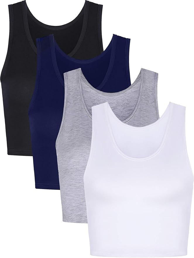 4 Pieces Women Basic Crop Tank Top Short Sleeveless Sports Crop Top | Amazon (US)
