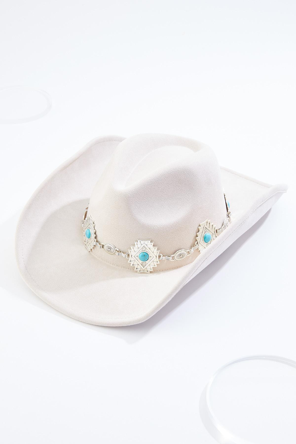 Faux Suede Turquoise Chain Cowboy Hat | Cato Fashions