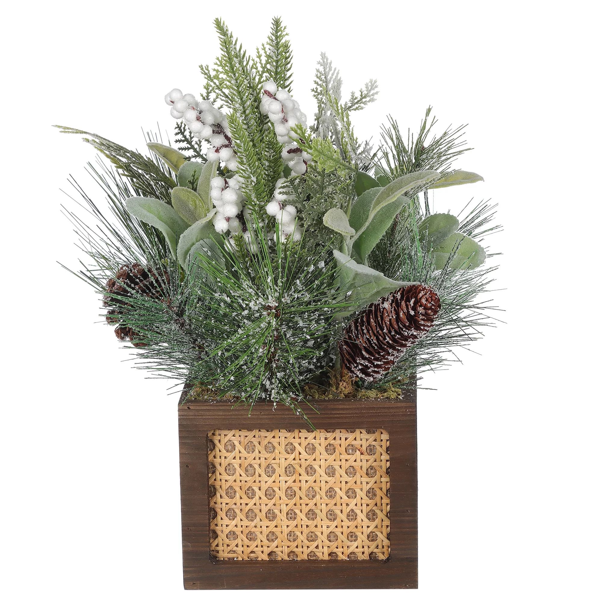 Holiday Time White Berry Faux Arrangement in Brown Pot, 15" | Walmart (US)