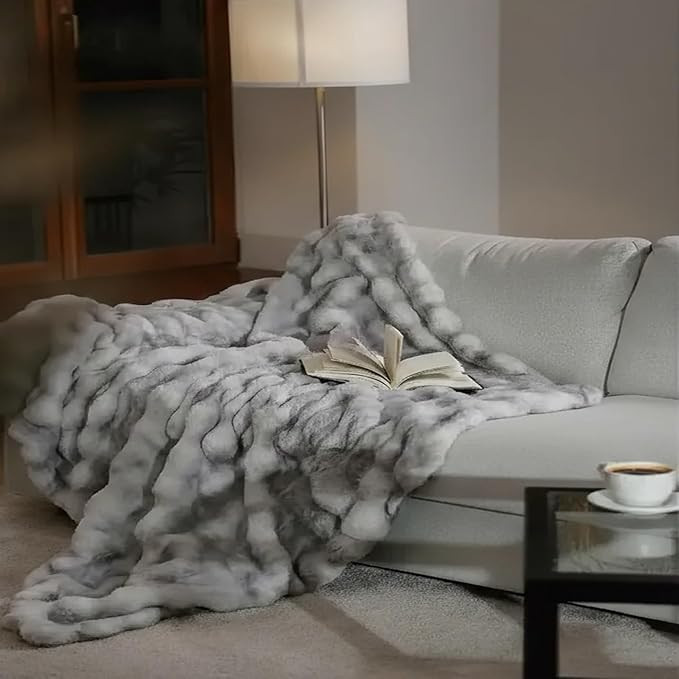 Mon Chateau 60" x 70" Dream Faux Fur Throw, Marble Print Plush Luxury Blanket for Couch, Sofa, or... | Amazon (US)