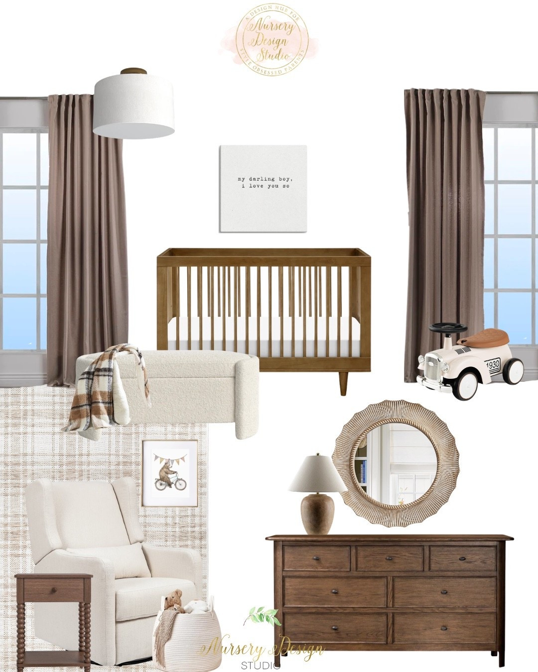 Shop every detail from this timeless neutral nursery, featuring rich walnut furniture, cozy boucle seating, warm brown drapery, and beautifully layered designer accents.

#LTKSaleAlert #LTKBaby #LTKBump