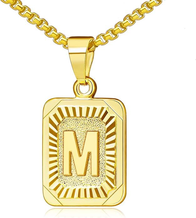JSJOY Easter Gifts - Gold Initial Necklaces for Women Men Gold Letter Necklaces 26 Capital A-Z Le... | Amazon (US)