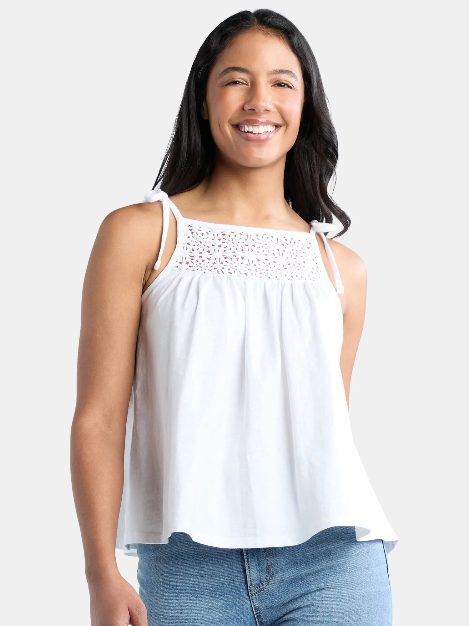 Time and Tru Women's Cotton Crochet Tank Top, Sizes XS-XXXL | Walmart (US)