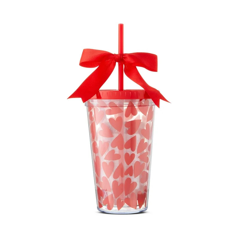 Valentine's Day Red Conversation Heart Tumbler Gift Set, 18 oz, by Way To Celebrate | Walmart (US)