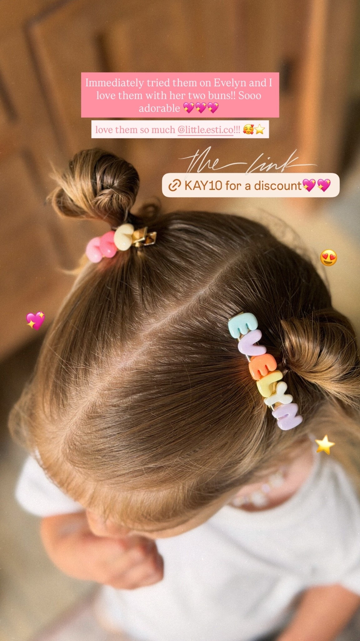 Immediately tried them on Evelyn and I love them with her two buns!! Sooo adorable 💖💖💖 love them so much @little.esti.co!!! 🥰⭐️ 😍 💖 ⭐️