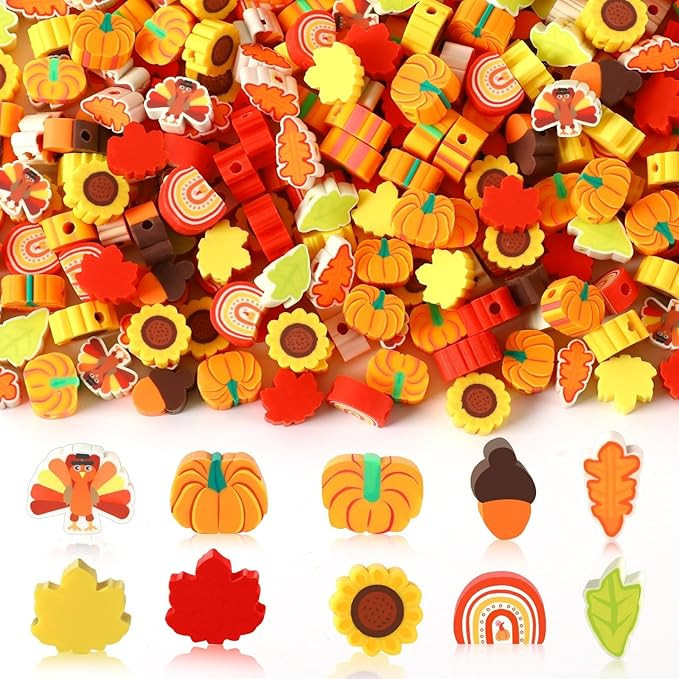 Augshy 300Pcs Fall Clay Beads,Thanksgiving Autumn Polymer Clay Beads for Jewelry Making Fall Colo... | Amazon (US)