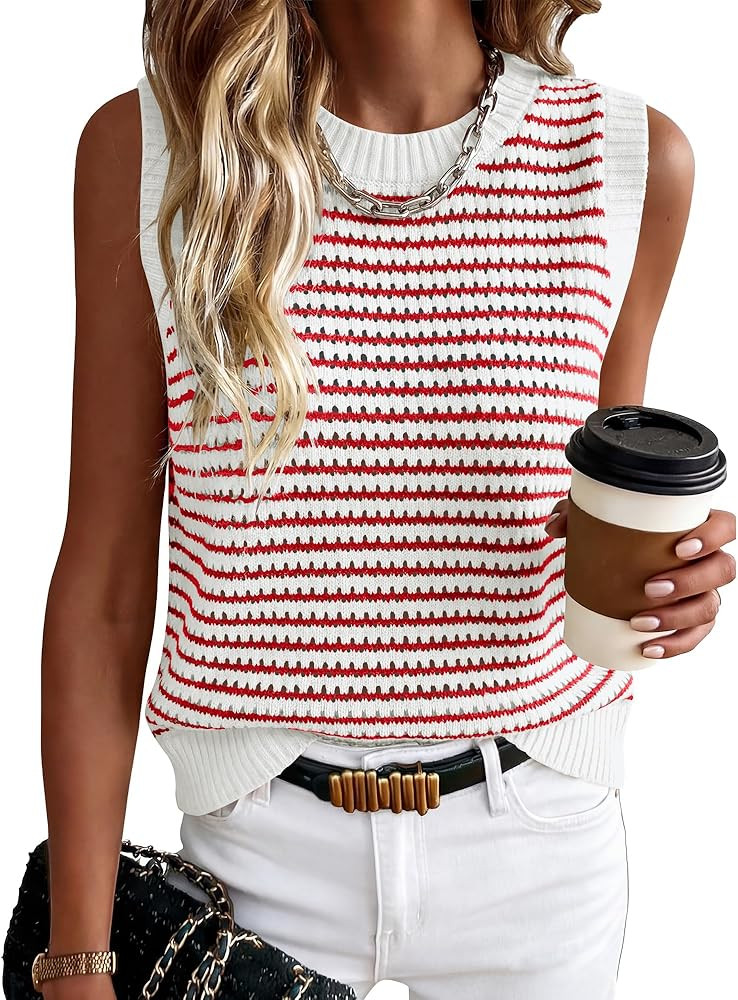 ANRABESS Womens Sweater Vest Top Striped Sleeveless Lightweight Knit Tank Tops 2026 Summer Spring... | Amazon (US)