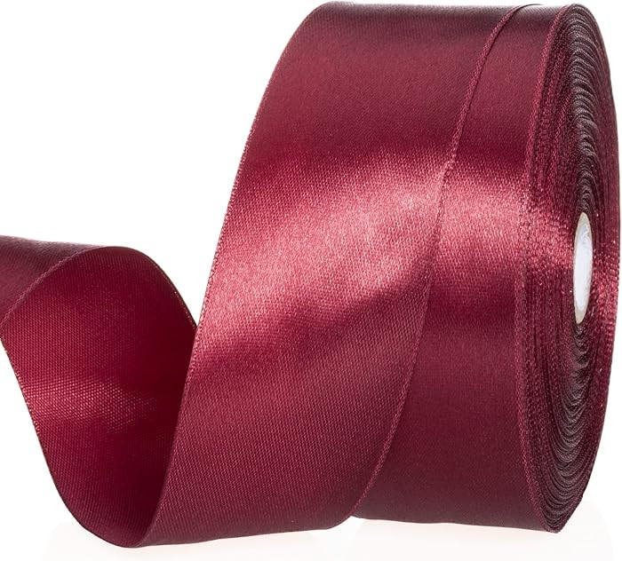 1 1/2 Inch Wine Red Solid Satin Ribbon, 50 Yards Craft Fabric Ribbon for Gift Wrapping Floral Bou... | Amazon (US)