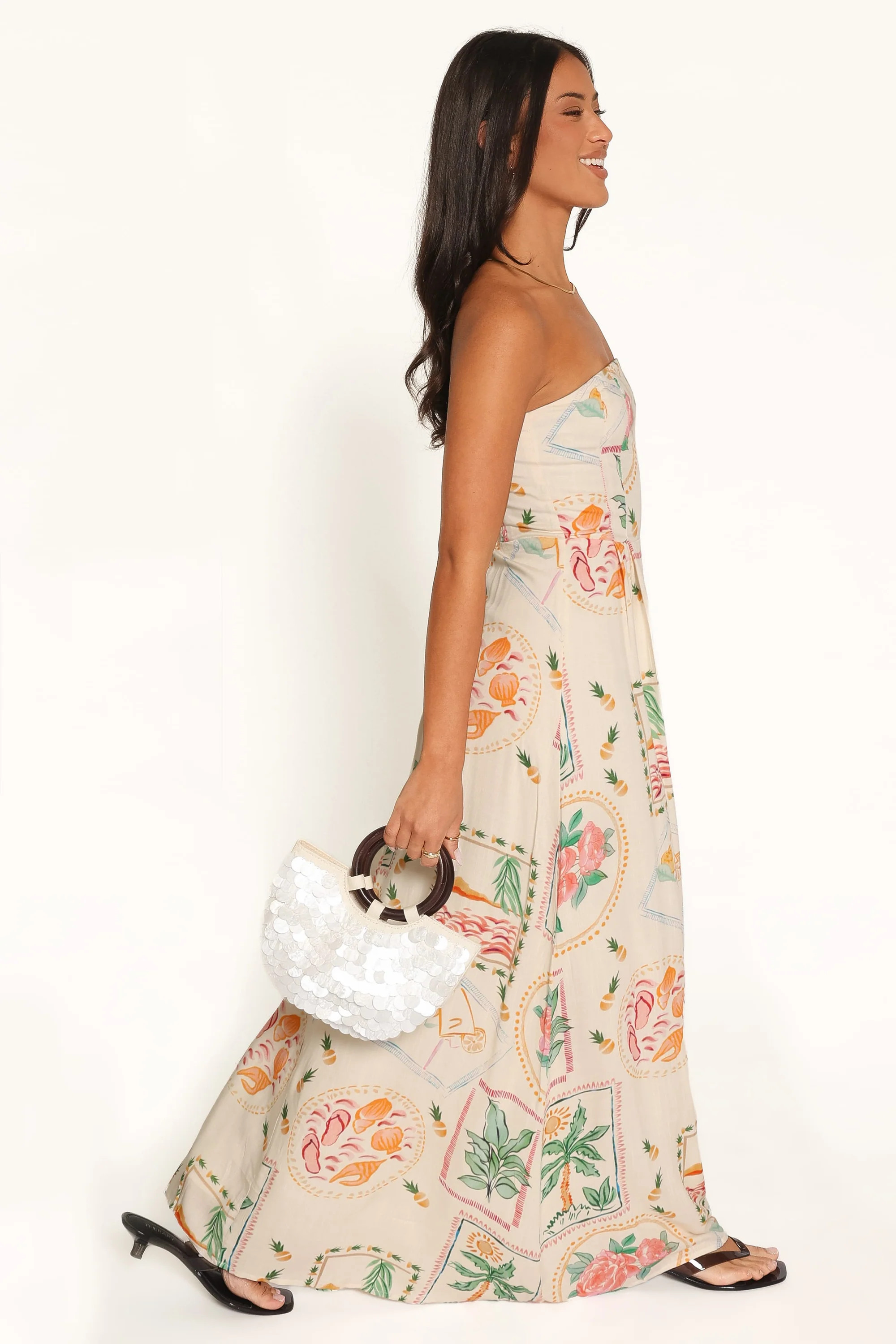 Lindon Strapless Maxi Dress - Cream Palm Print | Petal & Pup (US)
