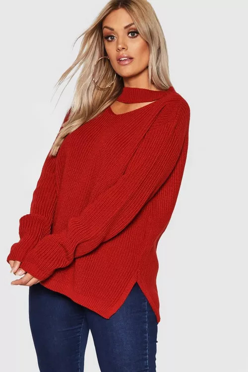 Plus Choker Side Split Sweater | Boohoo.com (US & CA)