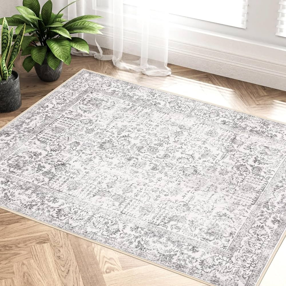 PureCozy Grey Area Rug 2x3 Entryway Rug Kitchen Vintage Living Room Carpet Indoor Bedroom Rug Was... | Amazon (US)
