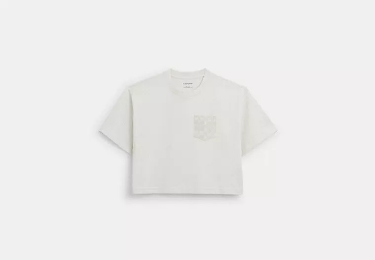 Coach Outlet Cropped T-Shirt With Signature Pocket In Organic Cotton - White, Size: Small | Coach Outlet US