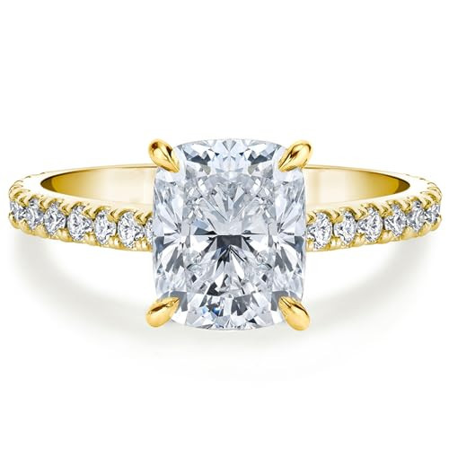 Bo.Dream 14K Yellow Gold Plated Silver 2ct Cushion Cut Cubic Zirconia CZ Engagement Rings for Women Size 5.5 | Amazon (US)