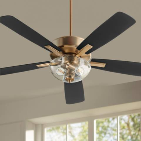 52" Ovation Aged Brass LED Ceiling Fan w/ Clear Seeded Glass | Lamps Plus