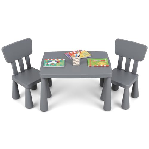 Costzon Kids Table and Chairs, 3 Piece Plastic Easy Clean Children Activity Desk for Reading, Drawing, Snack Time, Arts Crafts, Preschool, Kindergarten & Playroom, Toddler Table and Chair Set (Gray) | Amazon (US)