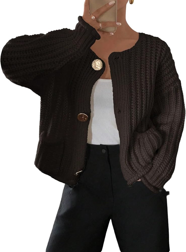 MakeMeChic Women's Button Down Cardigan Sweater Long Sleeve Knitwear with Pockets | Amazon (US)