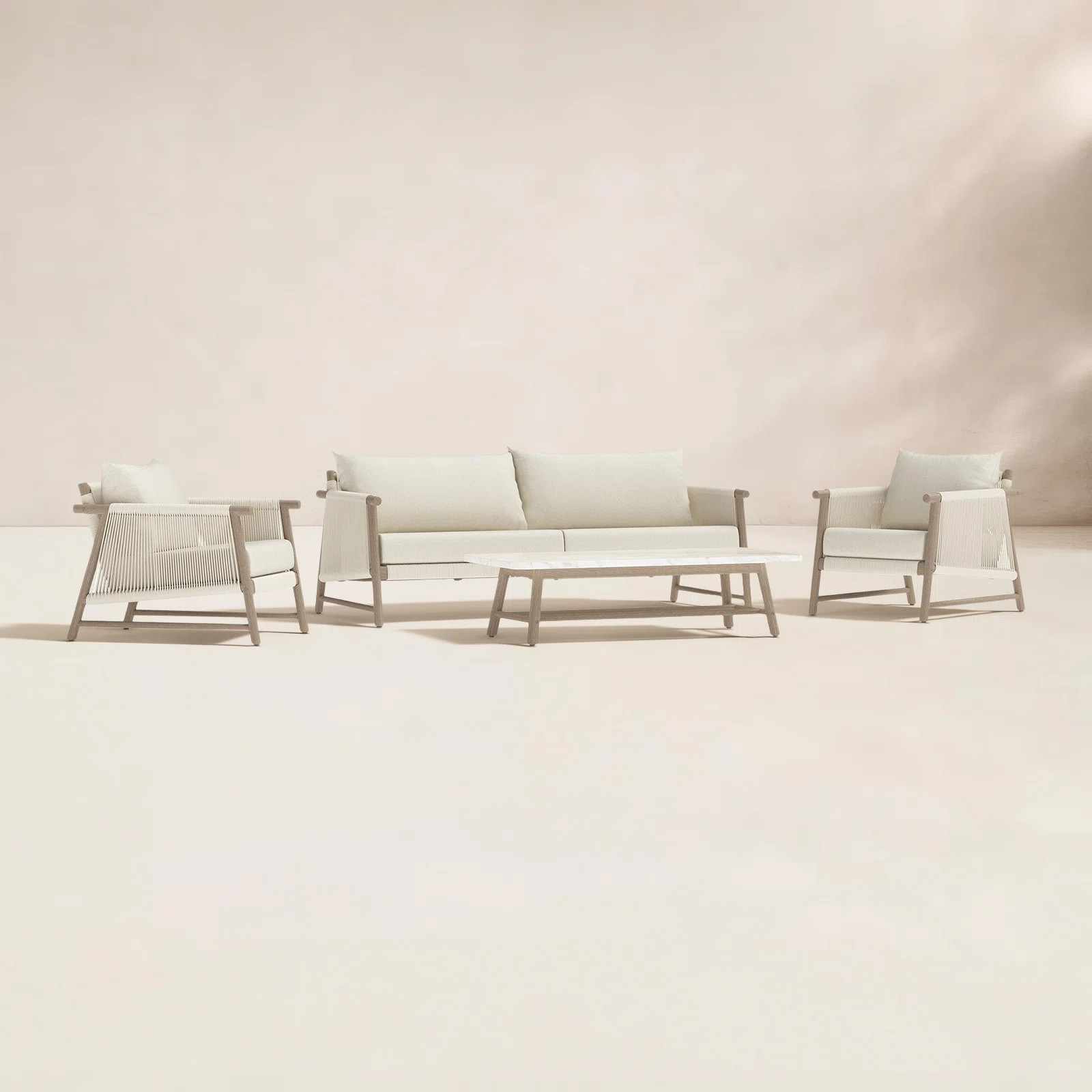 Naomie 4-Piece Acacia Patio Sofa Seating Set With Olefin Linen (Set of 2) | Joss & Main