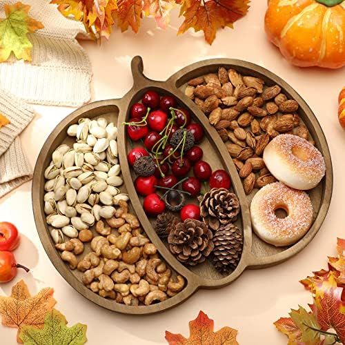 Thanksgiving Wooden Serving Platter Maple Pumpkin Leaf Christmas Snack Fruit Meat Cheese Board Ru... | Amazon (US)