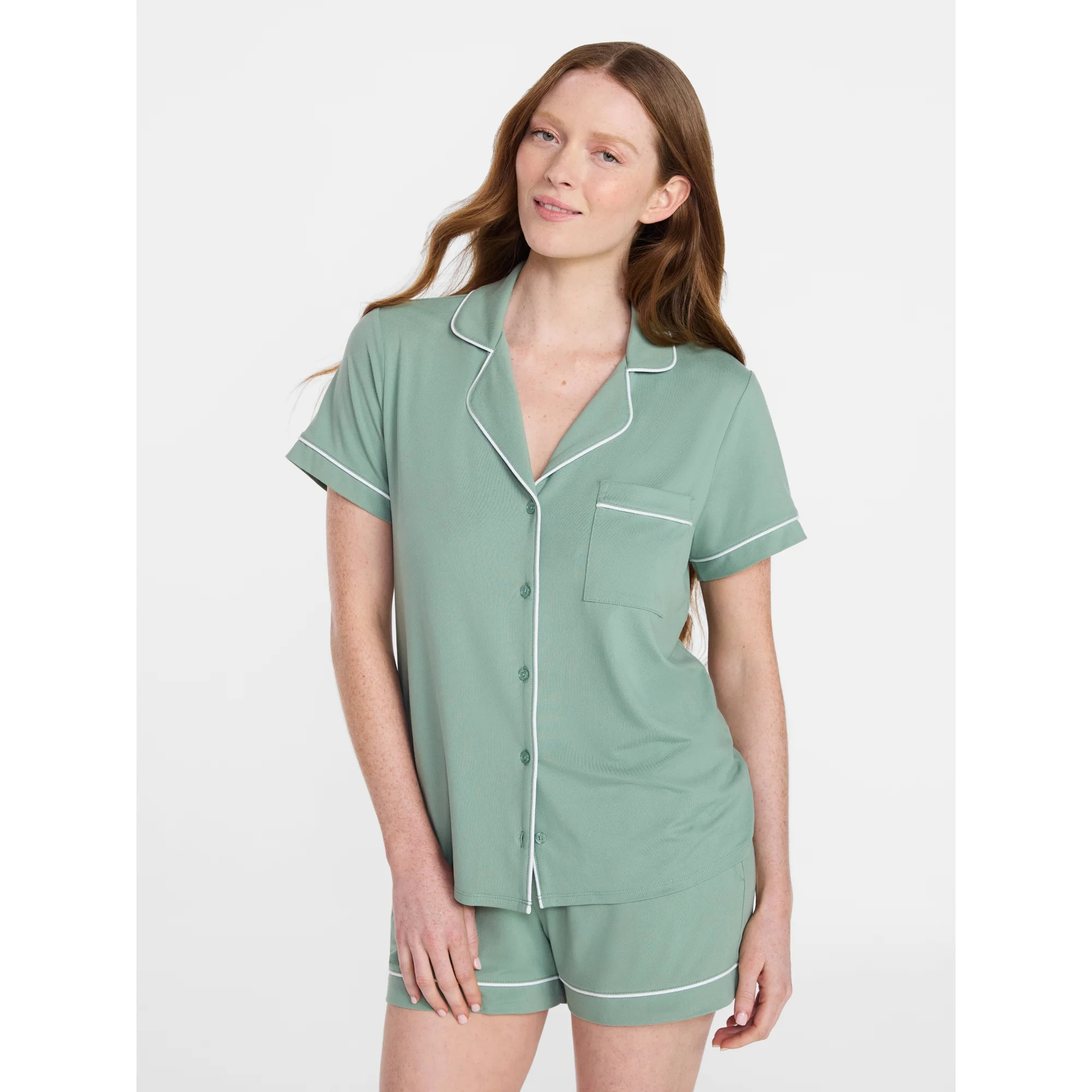 Joyspun Women's Dreamy Soft Collection Notch Top and Shorts Pajama Set, 2-Piece, Sizes XS-3X | Walmart (US)