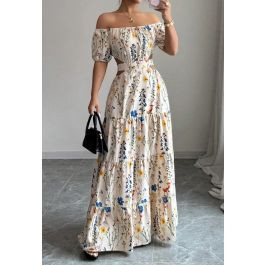 Wildflower Off-Shoulder Cut Out Waist Maxi Dress for Garden Parties & Bridal Events | Chicwish