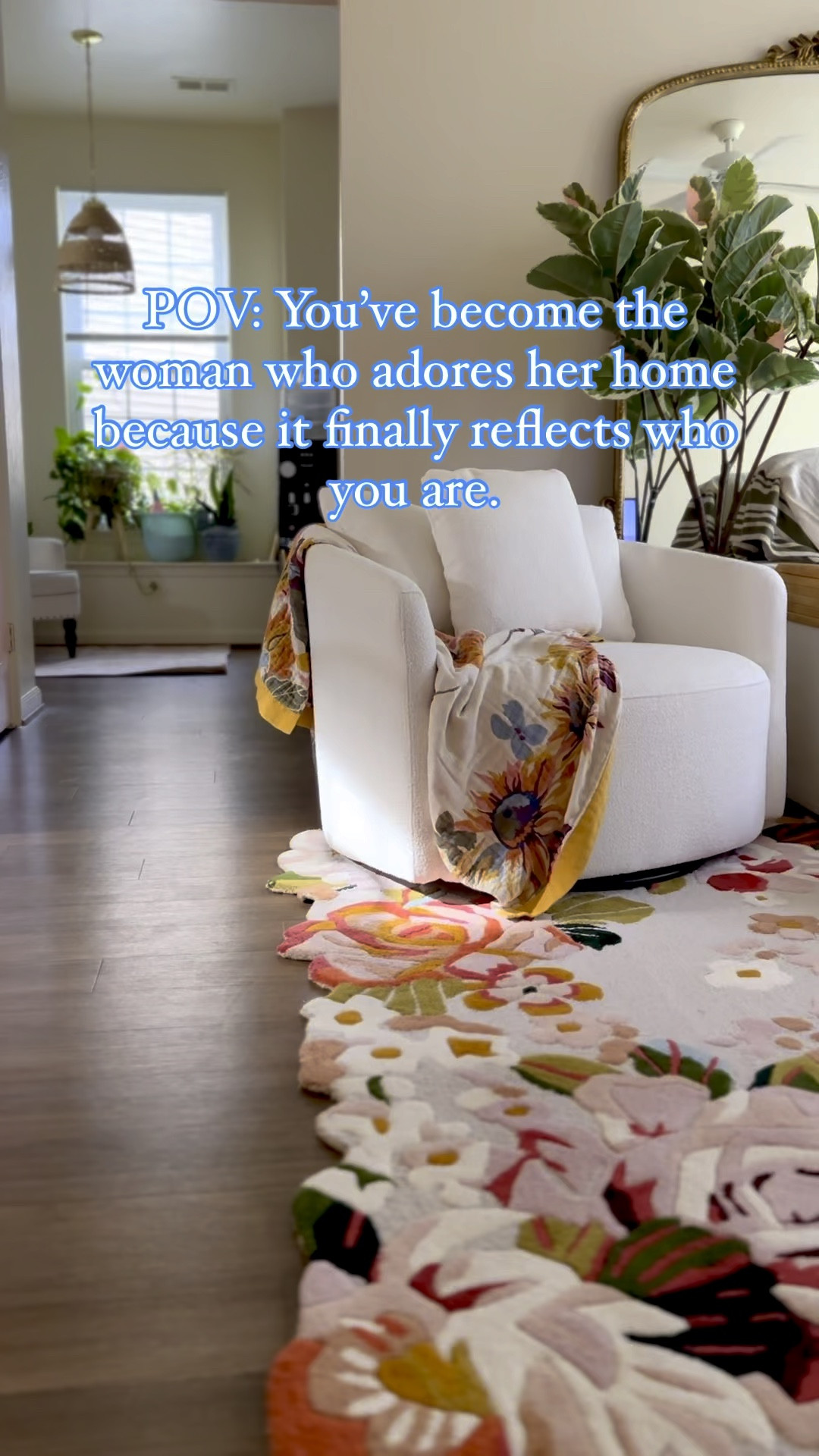 Loving this gorgeous, washable cotton throw blanket. It’s so beautiful and the perfect colorful boho vibe! The rug is a perfect lookalike for the anthro one, but half the price. I have the 10x8 size. The chair is so cozy and easy to assemble. As a very curvy woman, I’m able to snuggle with 2 kids comfortably. 

#LTKfamily #LTKhome #LTKVideo