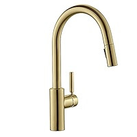 Gold Kitchen Sink Faucet with Pull Down Sprayer OUEN Brass Structure Single Handle Modern Kitchen... | Amazon (US)