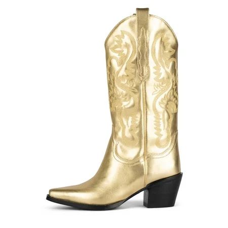 Jeffrey Campbell DAGGET Pointed Toe Mid-Calf Western Heeled Boots Gold Leather (6 GOLD) | Walmart (US)