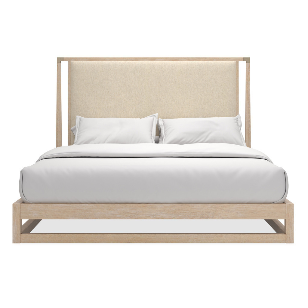 Pinstripe Light King Upholstered Bed In Natural | 1stopbedrooms