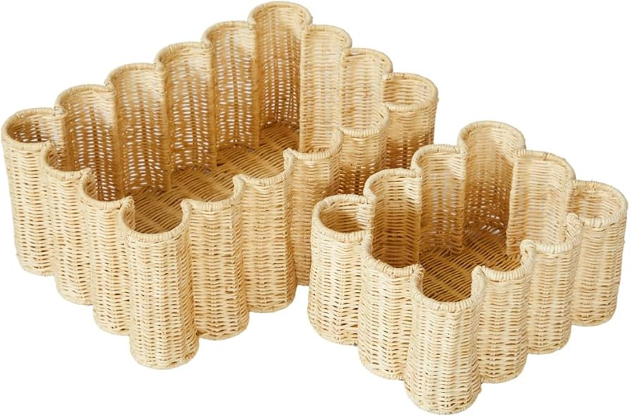 BEBE BASK Unique Wavy Scalloped Basket Set Of 2 - Scallop Basket - 16 x 10 x 7 In - Hand-Woven El... | Amazon (US)